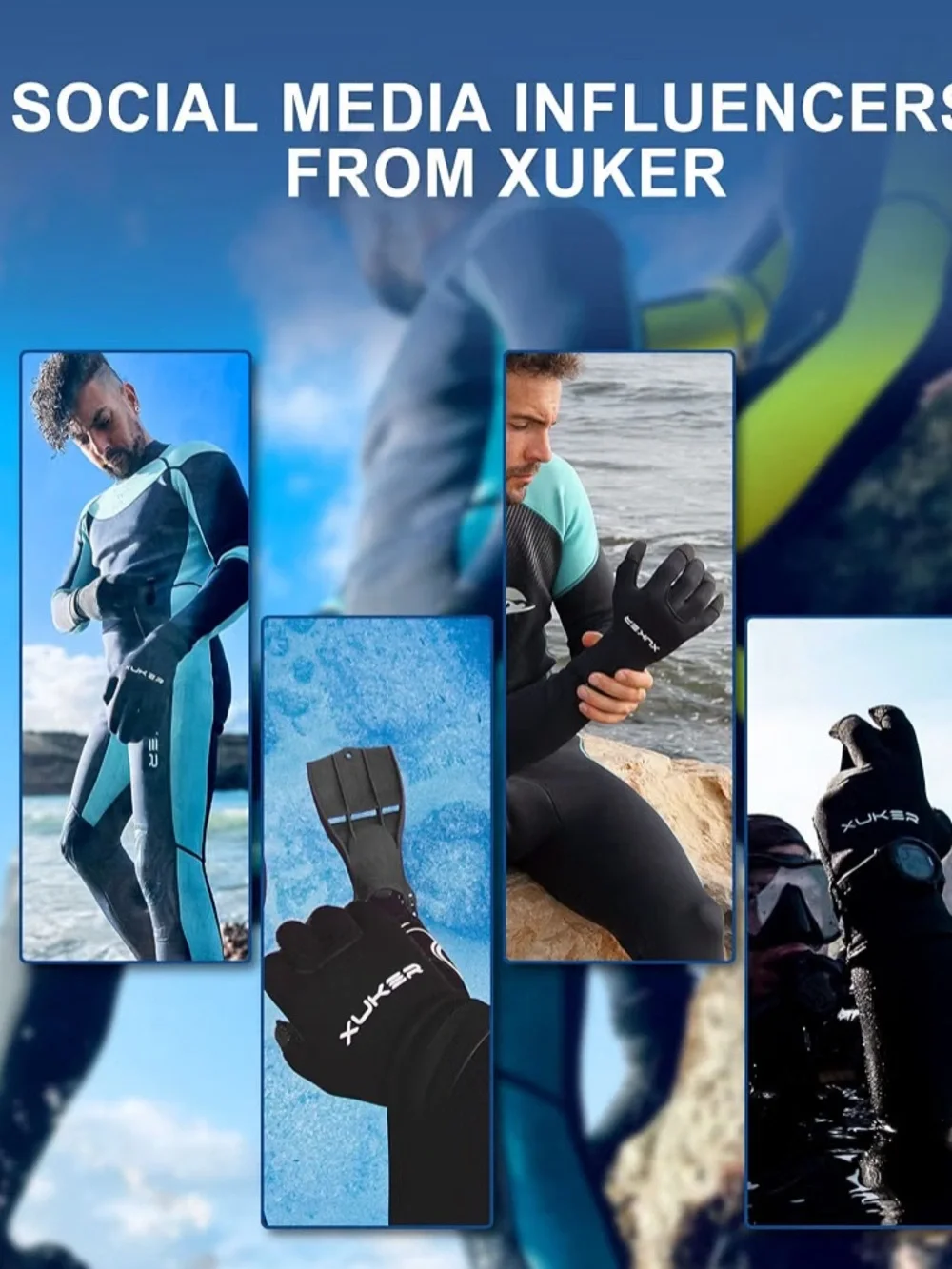 XUKER Water Black 3mm & 5mm Neoprene Diving Size: 3XL Gloves NWT #Lux-E